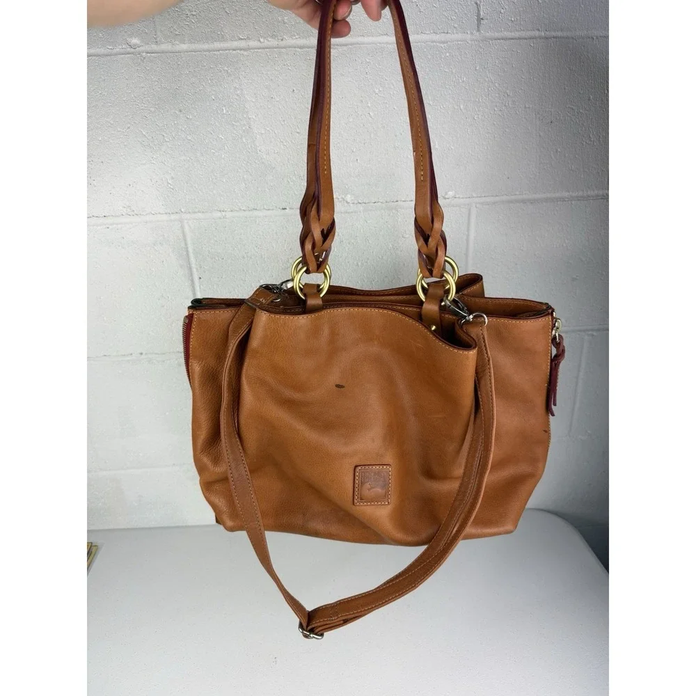 Dooney Bourke Florentine Leather Large Zip Barlow Satchel Handbag Purse Natural